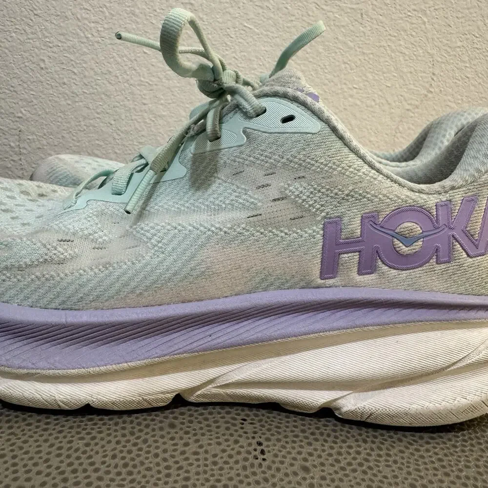 Hoka One One Clifton 9 Womens 9.5 B Blue Purple Running Walking Shoes Sneakers